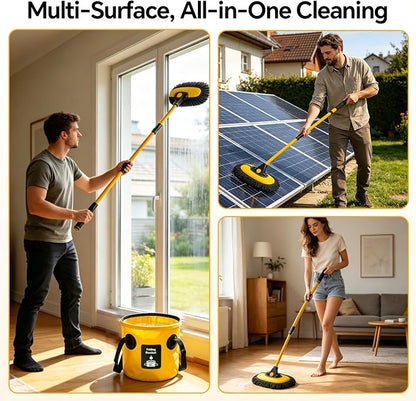 7-in-1 Car Wash Kit with 20L Collapsible Bucket, 15° Curved Mop with 40.5" Long Handle, 0.84mm Reinforced Aluminum Pole, Professional Car Cleaning Supplies for SUV, Trucks & RVs-Yellow.