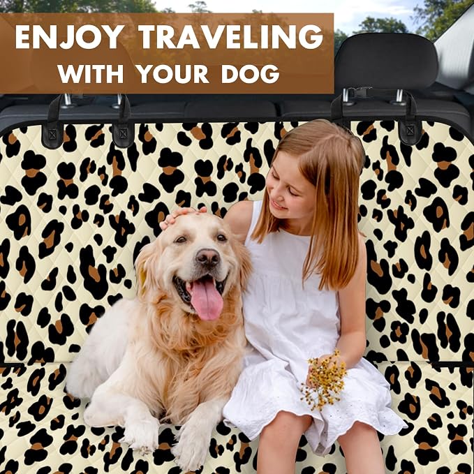 NECKORY Backseat Cover for Dogs, Waterproof and Non-Slip Pet Bench Seat Covers, Car Seat Protector for Back Seat, Universal Size Rear Car Seat Cover Fits Cars, Trucks and SUVs, L-Leopard&Black