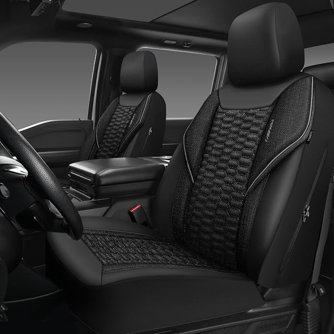 CAR PASS 3D Foam Linen Leather Car Seat Covers Front Seats,Piping Quilting Water Resistant Linen Front Seat Covers for Car,Universal Fit for SUV Truck Sedan Automotive,Armrest Airbag Compatible,Black