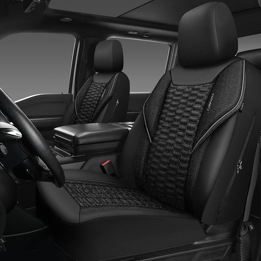 CAR PASS 3D Foam Linen Leather Car Seat Covers Front Seats,Piping Quilting Water Resistant Linen Front Seat Covers for Car,Universal Fit for SUV Truck Sedan Automotive,Armrest Airbag Compatible,Black