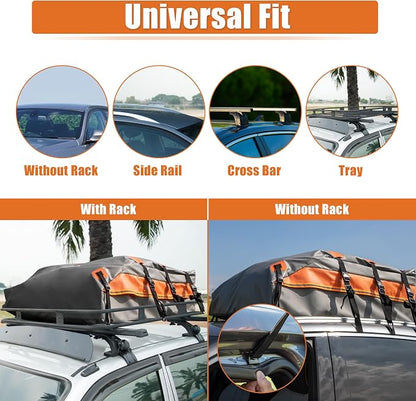 X AUTOHAUX 1000D PVC Waterproof Car Roof Bag Rooftop Cargo Carrier Bag Waterproof Luggage Carriers for Cars with or without Rack Anti-Slip Mat 6 Door Hooks Set - 20 Cubic Feet