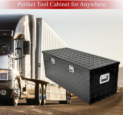 48''Inch Aluminum Truck Tool Box Truck Bed Toolbox Truck Trailer Chest Box Trailer Underbody Storage Organizer Waterproof Square Storage Organizer w/Lock & Keys Black(‎48" x19.5''x17.5'')