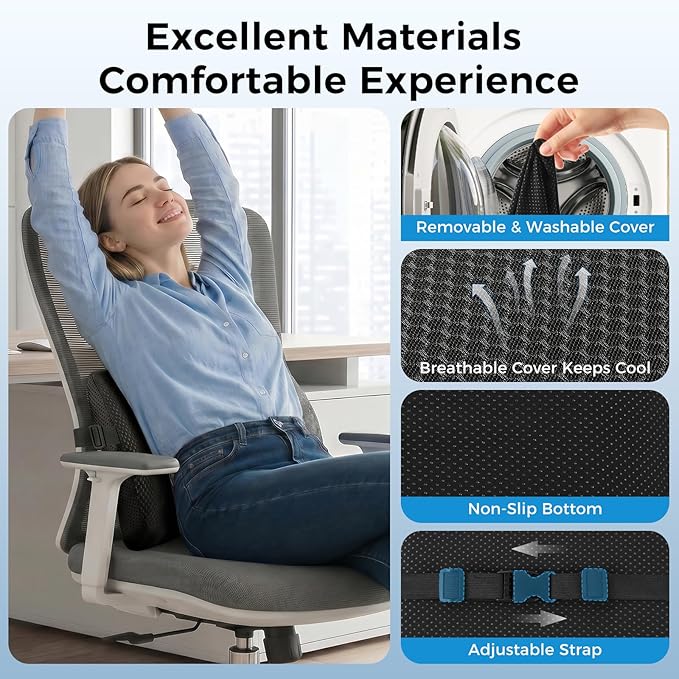 Lumbar Support Pillow for Car & Office Chair - High-Density Memory Foam Back Cushion for Sciatica & Lower Back Pain Relief - Non-Slip Support for Long Commutes & Desk Workers (3D Mesh Black)