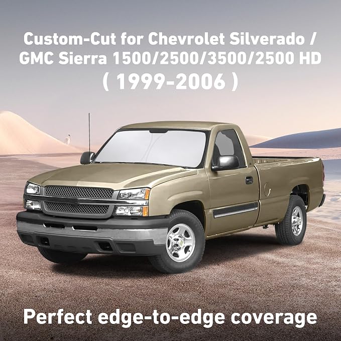 EcoNour Windshield Sunshade Compatible for Chevrolet Silverado/GMC Sierra 1500 2500 3500 2500HD 1999-2004 2005 2006, Sun Visor for Front Window Sun Shade Cover, UV Heat Protector, Car Accessories