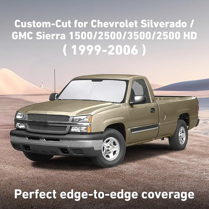 EcoNour Windshield Sunshade Compatible for Chevrolet Silverado/GMC Sierra 1500 2500 3500 2500HD 1999-2004 2005 2006, Sun Visor for Front Window Sun Shade Cover, UV Heat Protector, Car Accessories
