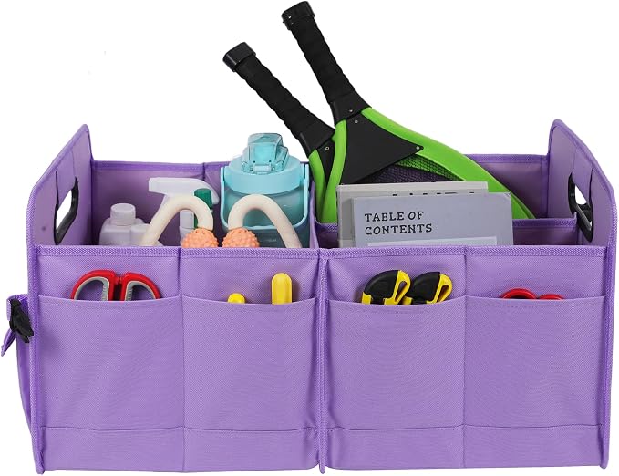 AOKJOY Car Trunk Organizer, Purple, Unisex, Foldable, Non-slip, Adjustable Straps, Multiple Compartments, 600D Oxford Cloth Material