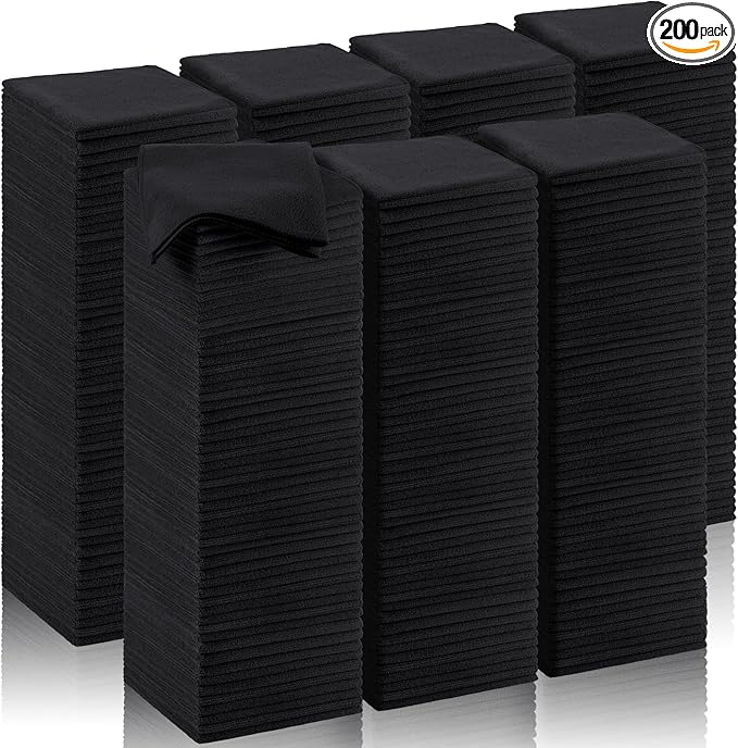 Oudain 200 Pcs Microfiber Cleaning Cloth 16x16 Inch Microfiber Towels for Car Ultra Absorbent Cleaning Rags Reusable Lint Free Streak Free Detailing Towel for Car Washing Drying Dusting (Black)