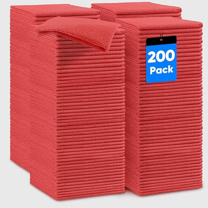 HOMEXCEL Red Microfiber Cleaning Cloths, 200 Pack Microfiber Towels for Cars, Lint Free & Scratch-Free Bulk Cleaning Rags for House, Kitchen, Car and Shop, Absorbent Cleaning Towels 11.5 x 11.5 inch