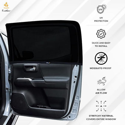 EcoNour Car Rear Window Sun Shades Compatible for Toyota Tacoma | 2Pack Breathable Sunshade with 100% UV & Mosquito Protection | Mesh Rear Window Covers for Privacy & Blackout-Car Window Accessories