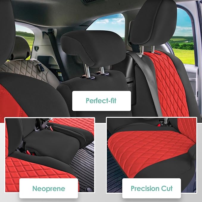 FH Group Custom Fit Car Seat Covers Specifically Made for Toyota Sienna 2011-2020, Car Seat Cover 2nd Row Set, 8 Seater Automotive Seat Covers in Red Neoprene, Waterproof and Washable Seat Covers