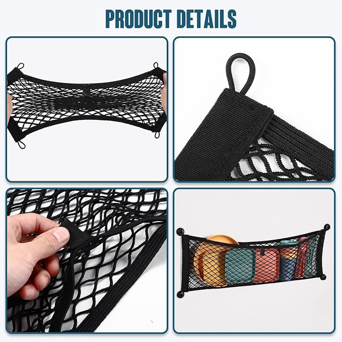 TOBWOLF 2PCS 25x75cm/9.8x29.5in Cargo Storage Net, Universal Elastic Stretchable Pocket Storage Mesh Net, Organizer RV Netting Storage Pouch with 8PCS Screws & 8PCS Buttonholes for Car Truck SUV Boats