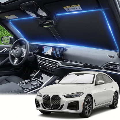 for BMW 4 Series Windshield Sun Shade 2021-2025, Front Window UV Blocking Sun Visor for 430i 440i i4 M4 330i, Custom Fit Foldable Car Sunshade Accessory