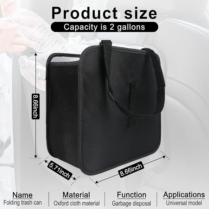 Amiss Foldable Trash Can, Collapsible Garbage Bag for Car, Hanging Waterproof Leakproof Storage Bag, Automotive Interior Accessories, Multifunctional (2 Gallon)