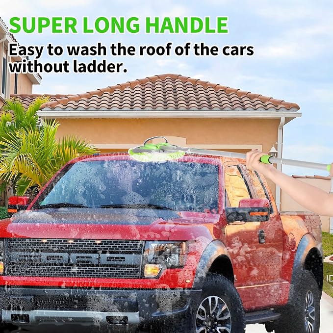 14Pcs Car Wash Kit, 62'' Car Wash Brush with Long Handle, Microfiber Scratch-Free Carwash Brush Mop Mitt Kit Car Car Washing Supplies Cleaning Kit for Cars RV SUV Truck Boat Green
