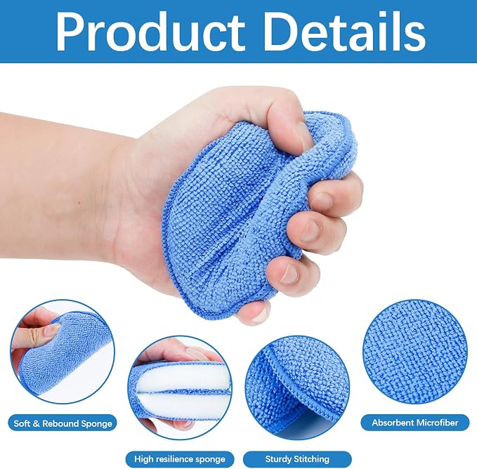18 Pack Car Wax Applicator Pad 5 Inch, Foam Microfiber Applicator Pad for Car Buffing, Detail Polishing, Tire Shine Applicator, Cleaning and Fine Polishing