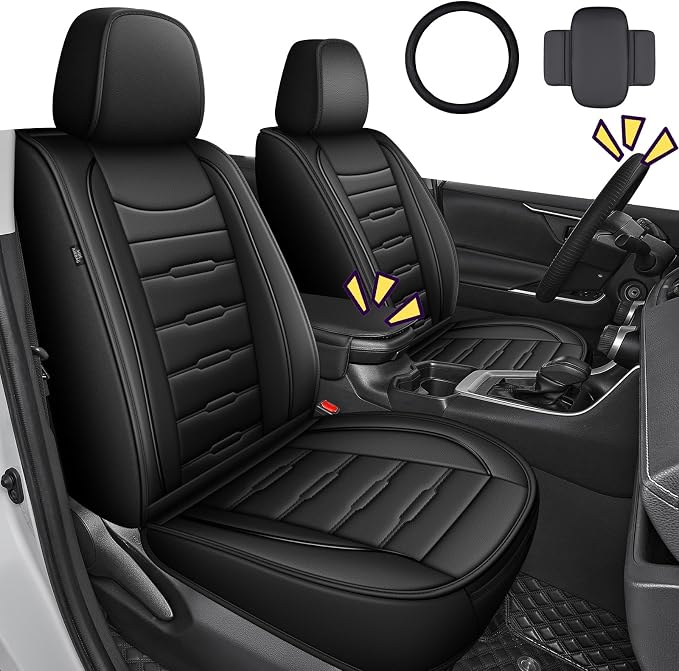 AOMSAZTO Corolla Front Car Seat Covers Custom Fit for Toyota Corolla 2020 2021 2022 2023 2024 2025 2026 LE/SE/XSE/L/FX/XLE Faux Leather Seat Covers with Interior Accessories(2 Seats,Black)