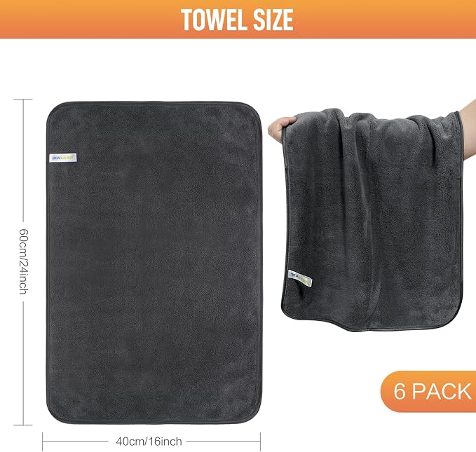 SINLAND Microfiber Car Drying Towels Ultra Absorbent,No Streaks,Scratches, or Water Spots,Wash Cleaning Auto Detailing Towels 380gsm 16inch x 24inch 3Pack Grey