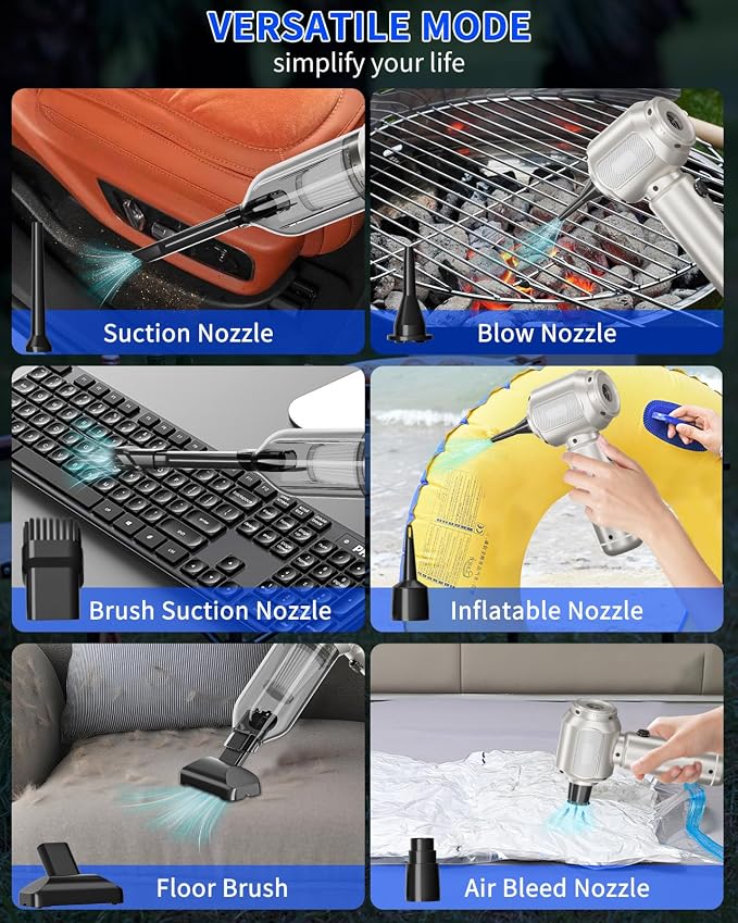 Handheld Vacuum Cordless, 16000Pa Strong Suction Car Vacuum Cleaner Rechargeable, 2-in-1 Blow & Suction, 140W High Power Hand Vacuum for Car, Desk, Keyboards, Pet Hair