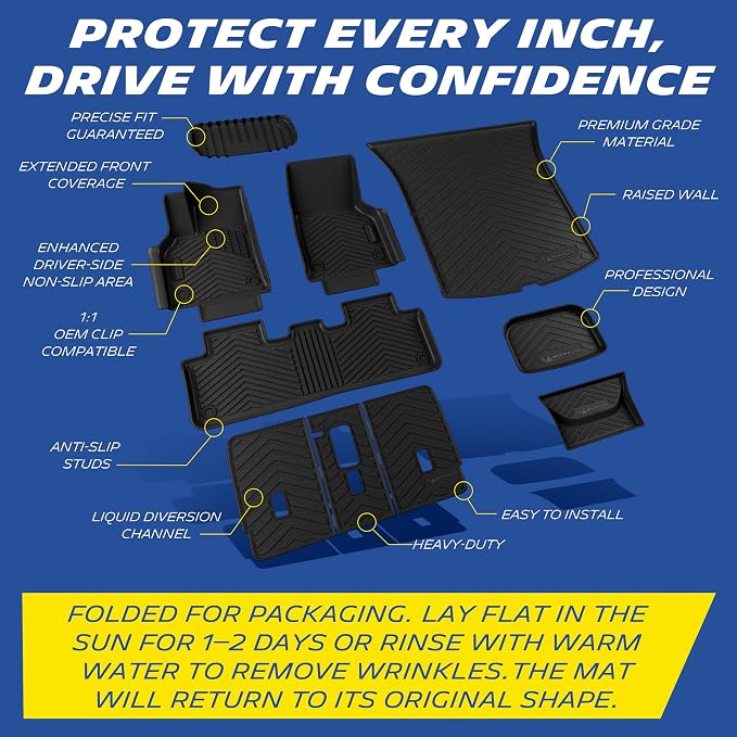 Michelin Vehicle Mat, All-Weather TPE Custom Fit Liner for Tesla Model Y 5 Seat Standard Floor Mats 2025-2027 (10 Piece), Not Fit Premium or Performance, Premier