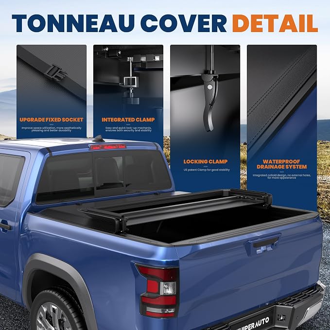 KUIPERAUTO 6FT Soft 3-Folding Tonneau Cover Compatible for Nissan Frontier 2005-2026 Fleetside Truck Bed Cover Waterproof On Top Tri Fold 72Inch
