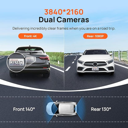 70mai 4K Dash Cam Front and Rear with STARVIS, Dashcam with 5GHz WiFi, GPS Car Camera, Super Night Vision, ADAS, 3'' IPS Screen, 24H Parking Mode, Time-Lapse, Loop Recording, Support 256GB Max (A800S)