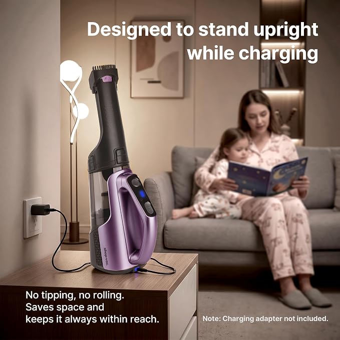 Shop-Vac S3 20V Handheld Vacuum Cordless, Rotatable Nozzle, Dual-Speed Powerful Portable Car Vacuum Rechargeable, Wall-Mounted Lightweight Hand Vacuum for Home & Car, LED, HEPA Filter, Purple