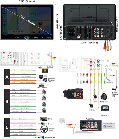 PLZ Single Din Car Stereo Wireless Apple Carplay Android Auto Radio, 10.1" Car Play Touch Screen, Bluetooth 5.3 Car Audio Receiver, 4.2 Channel 240W, Subwoofers, Backup Camera, Navigation, FM/AM, SWC