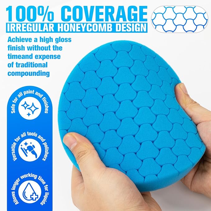 Blue Polish Pad, 3Pcs 6.5 Inch Face for 6 Inch Buffing Polishing Pads and Woolen Pads 150mm Backing Plate Compound Buffing Sponge for Car Buffer Polisher Compounding, Polishing and Waxing
