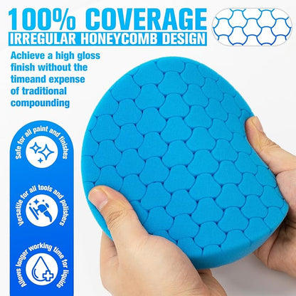 Blue Polish Pad, 3Pcs 6.5 Inch Face for 6 Inch Buffing Polishing Pads and Woolen Pads 150mm Backing Plate Compound Buffing Sponge for Car Buffer Polisher Compounding, Polishing and Waxing