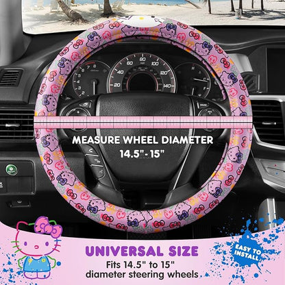 Hello Kitty Steering Wheel Cover, Official Sanrio Car Steering Wheel Cover with Universal Size 14.5-15.5, Cute Steering Wheel Cover for Women, Hello Kitty Car Accessories (Lavender Print)