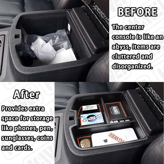 HGWEI Center Console Organizer Compatible with 2007-2014 Chevy Silverado GMC Sierra Avalanche Tahoe Suburban Yukon Yukon XL Accessories, Floor Mounted Center Console ONLY, Orange Trim