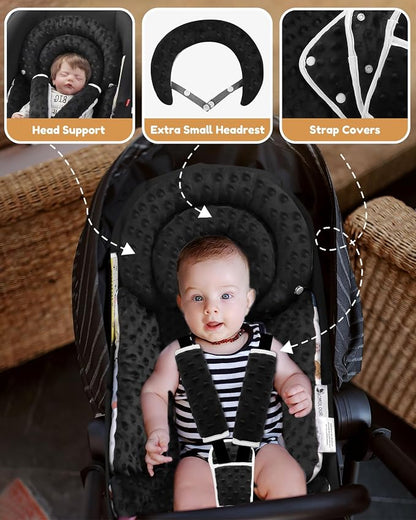 BOMOLOUR Infant Car Seat Insert with Removable Cushion for Baby Preemie Newborn Infant, Reversible carseat Insert Head Body Support Fits for Stroller, Baby Swing, Rocker, Bouncer, Bassinet - Black