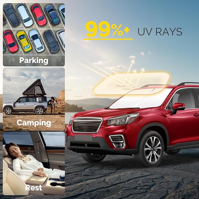 Car Windshield Sun Shade Compatible with 2019-2024 2025 2026 Subaru Forester Accessories, Subaru Forester Sunshade Sun Visor for Front Windshield & Window Sun Shade Cover, UV Heat Block to Keep Cool