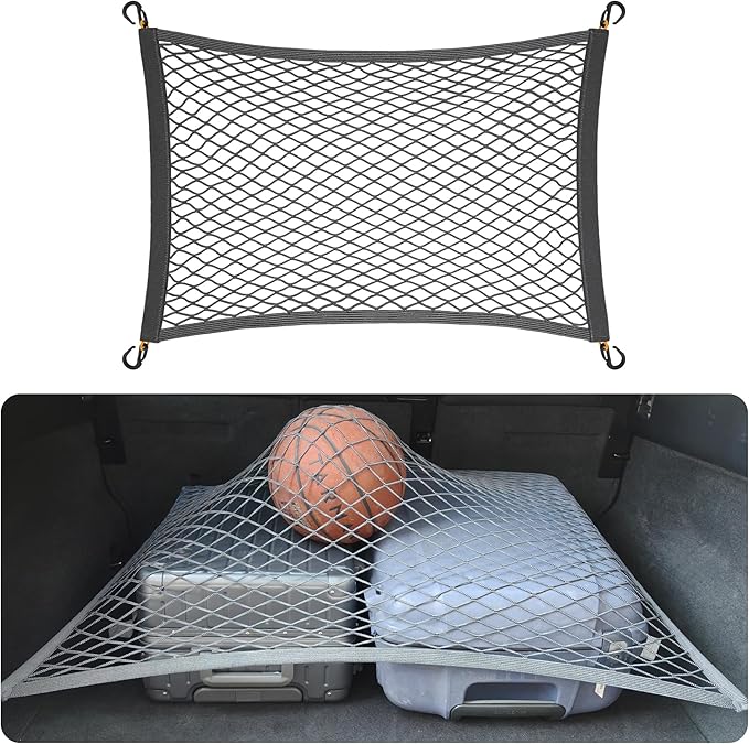 Upgraded 27.5 x 19.6 Inch Gray Organizer with ABS Hook Storage Mesh Cargo Nets Cargo Net for SUV