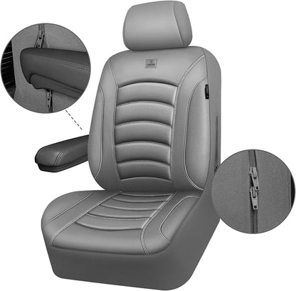 CAR PASS 3D Foam PU Leather Car Seat Covers, Universal Seat Covers Front 2 for Trucks SUV Sedan Automotive Seat Covers Armrest Airbag Compatible Waterproof Comfortable Faux Nappa Leather All Gray