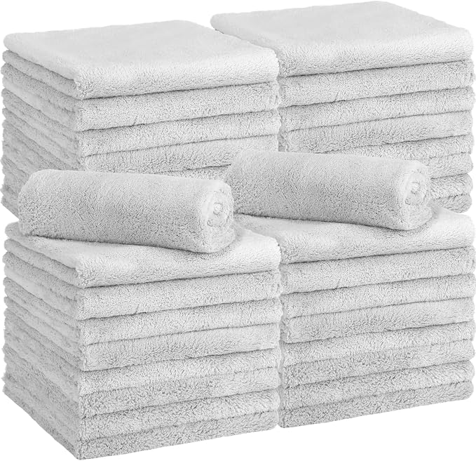 Shimeyao 30 Pcs Edgeless Microfiber Plush Towels for Cars Detailing Drying Wash Polishing Absorbent Cleaning Cloths, 500 GSM (16 x 16 Inch,Light Gray)