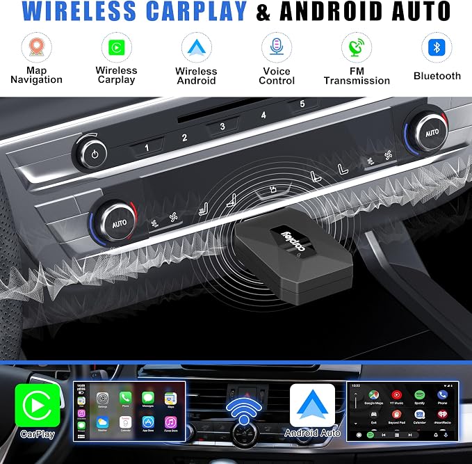 2026 Upgraded Wireless CarPlay Adapter for iPhone & Android, Mini Wireless CarPlay Adapter for Apple iOS 10+, Bluetooth 5.3 & 5GHz Wi-Fi, Converts Factory Wired CarPlay to Wireless for Cars 2016 +