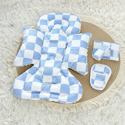 DILIMI Infant Car Seat Insert, Baby Car Seat Head Support with 3 Strap Paddings, Soft Newborn Car Seat Cushion for Stroller, Swing, Bouncers, Blue Checkered
