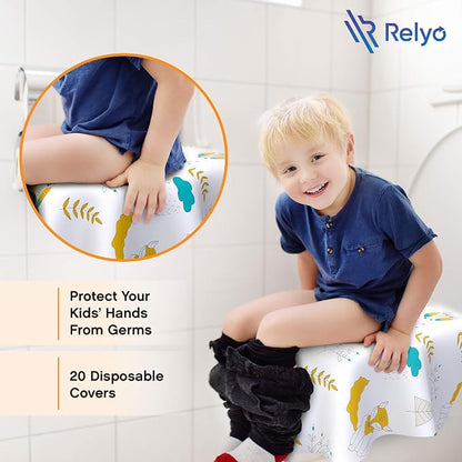Relyo Disposable Toilet Seat Cover for Travel – 20 Pack with Covers Wrapped in Sets of 2, Non-Flushable Liners, Fits Most Seats – Kids, Toddlers, Adults (Owls, 20)