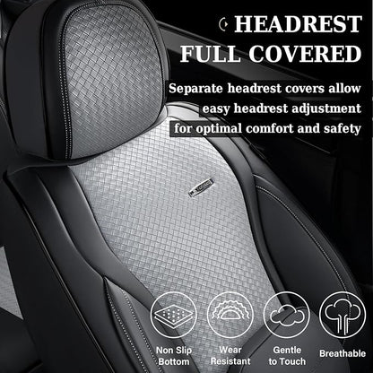 Coverado Seat Covers, Car Seat Covers Front Seats, Waterproof Nappa Leather Auto Seat Cover with Lumbar Head Pillow, Black Gray Seat Covers Carseat Cover Universal Fit for Most Cars