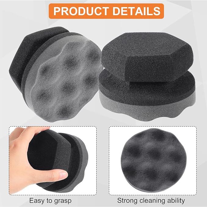 BBTO 6 Pcs Tire Hex Grip Dressing Applicator Washable Tire Shine Applicator Dressing Pad Car Detailing Foam Sponge Reusable Tire Cleaner Sponge for No Slip Tire (Gray, 4.33 Inch Diameter)