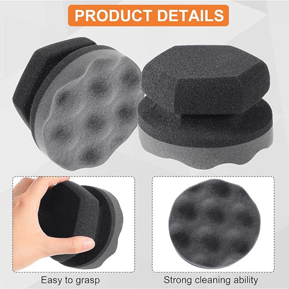 BBTO 6 Pcs Tire Hex Grip Dressing Applicator Washable Tire Shine Applicator Dressing Pad Car Detailing Foam Sponge Reusable Tire Cleaner Sponge for No Slip Tire (Gray, 4.33 Inch Diameter)
