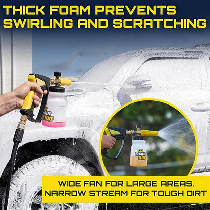 Clean Car USA Foam King Foam Cannon for Pressure Washer, Car Wash Soap Sprayer with 1/4" Quick Connector, Wide-Neck Bottle, Adjustable Snow Foam Blaster for Auto Detailing, Trucks, Motorcycles & More