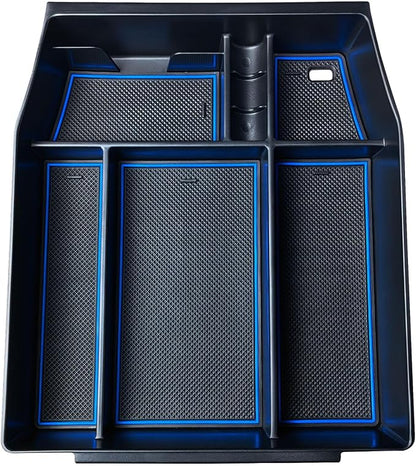 Zxiaochun Center Console Organizer Compatible with 2021 2022 2023 2024 Ford F150 Interior Accessories, Armrest Box Insert Storage Tray (Full Console w/Bucket Seats ONLY)-Blue Trim