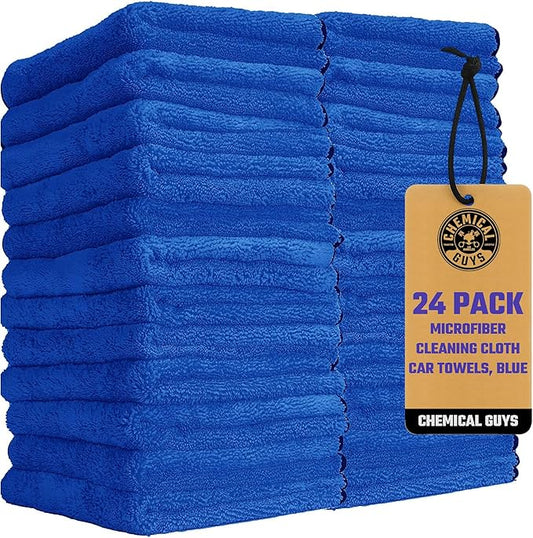 Chemical Guys Professional Grade Premium Microfiber Towels for Cars, Blue, 16" x 16", Ultra-Soft and Scratch-Free Car Detailing Cloths for Trucks, Motorcycles, and More - 24 Pack