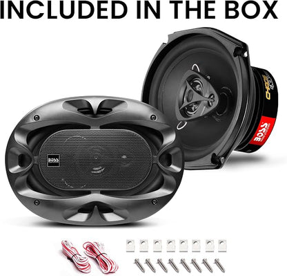 BOSS Audio Systems CH6930B 6 x 9 Inch Car Door Speakers - 400 Watts Max (Pair), Coaxial, 3 Way, Full Range, 4 Ohms, Sold in Pairs, Bocinas para Carro