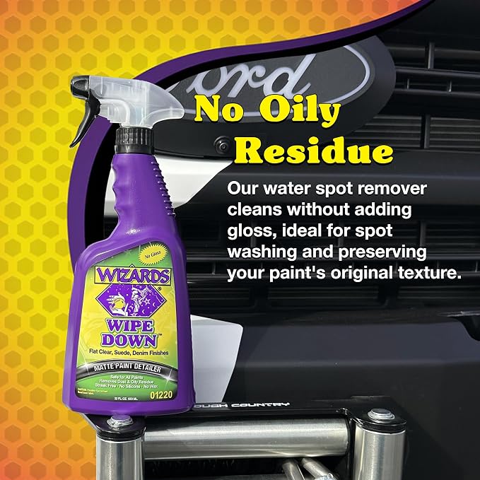 Wizards - Wipe Down Quick Detailer Spray - Matte Finish Cleaning Solution - Effortless On-The-Go Detailing for Flat, Suede, and Denim Surfaces - Professional Auto and Motorcycle Care Essential - 22 Oz