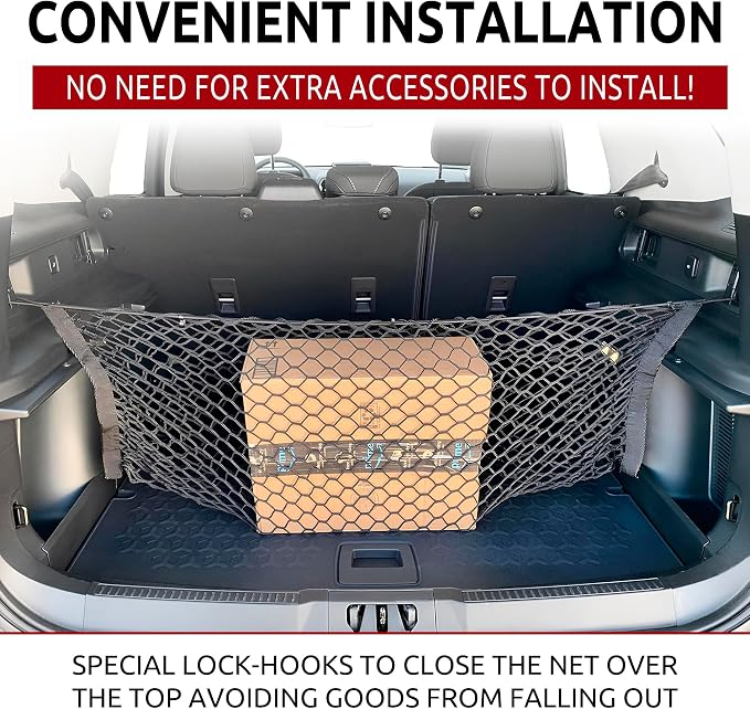 Trunk Envelope Style Automotive Elastic Mesh Cargo Net for Ford Bronco Sport 2021-2025 - Trunk Organizers and Storage - Luggage Net for SUV - Best Car Organizer for Ford Bronco Sport