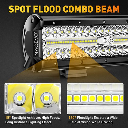 NAOEVO 12Inch LED Light Bar and 2PCS 4Inch LED Pod Lights, 420W 42000LM LED Fog/Driving/Off Road Lights Bar, Spot Flood Combo LED Light Bar with Wiring Harness Kit-3 Lead for Truck ATV Boat