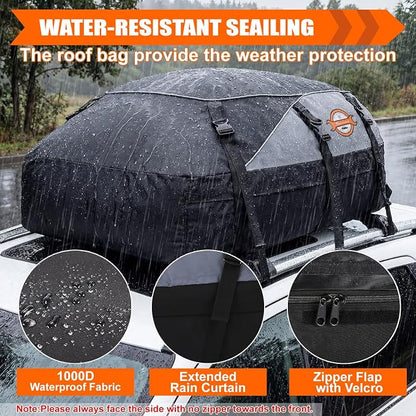 Sailnovo Rooftop Cargo Carrier Roof Bag, 20 Cubic feet Soft Waterproof Car Roof Bag fit Cars with/Without Rack, 6 Tie-Down Straps, 6 Door Hooks, Foldable Car Top Carrier for Road Trip Camping Travel